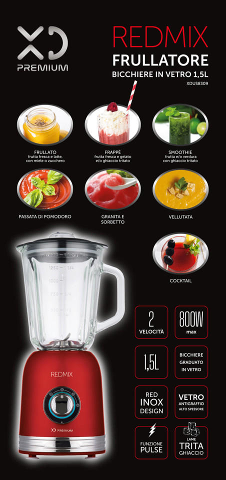 XD Premium XDUS8309 frullatore 1,5 L Frullatore da tavolo 800 W Rosso