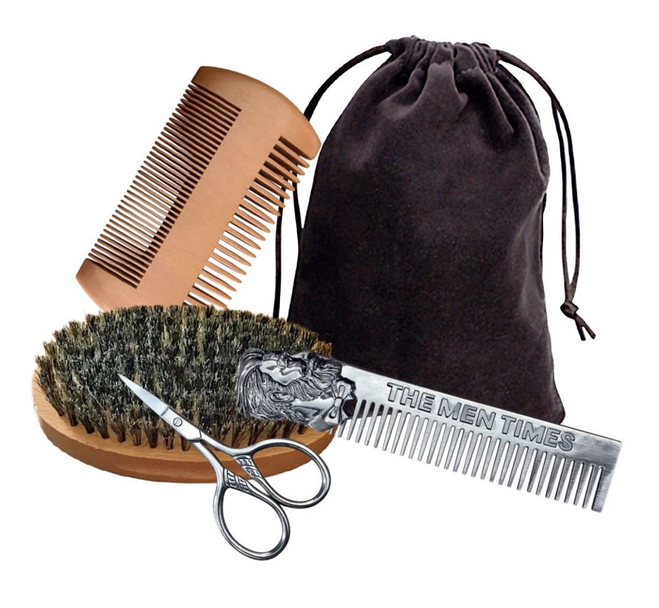 Rebel XDWGBS111 Kit per la cura della barba  e dei capelli contenente Pettine da taschino, Pettine a due lati, Spazzola,  Forbicine di precisione, Sacchetto con legacci