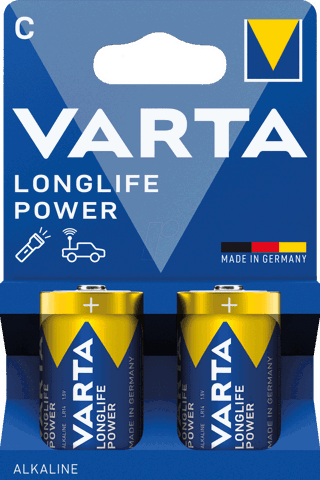 Varta Longlife Power, Batteria Alcalina, C (Baby), 2 pz, Made in Germany