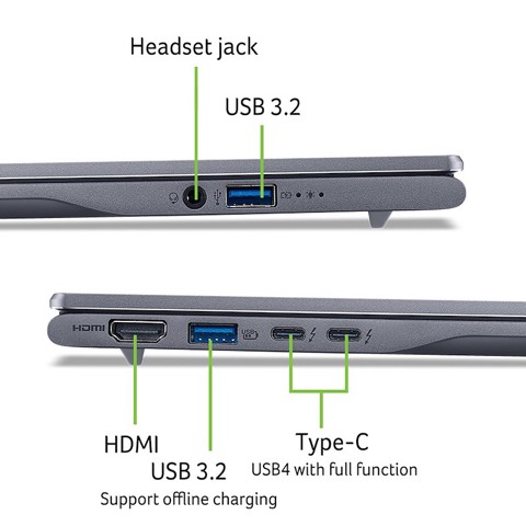 Acer Swift 14 AI SF14-51-76CA Intel Core Ultra 7 256V Computer portatile 16 GB DDR5-SDRAM 1,02 TB SSD Wi-Fi 7 (802.11be) Windows 11 Home Grigio