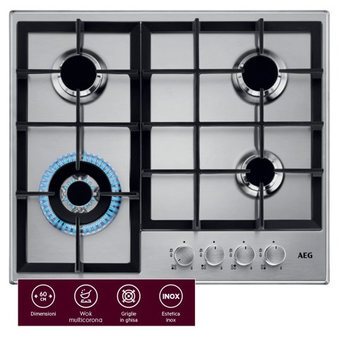 AEG Piano Gas Comandi Frontali 60 Cm HGB64400SM