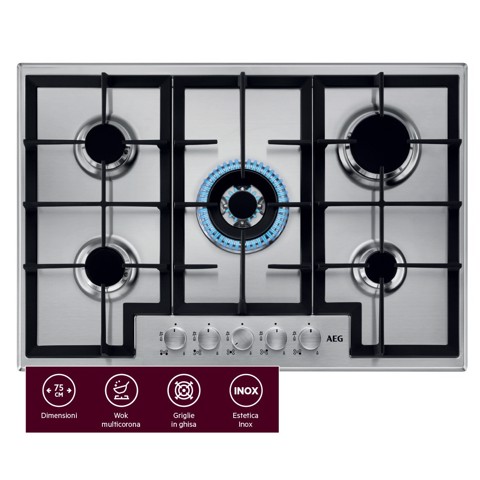 AEG Piano Gas Comandi Frontali 75 Cm HGB75400SM