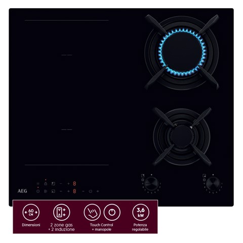 AEG Piano Gas+Induz. Comandi Frontali 60 Cm MADE IN ITALY CN071436DH