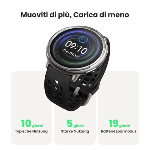 Amazfit Active 2 Round smartwatch e orologio sportivo display AMOLED 5 sistemi satellitari & mappe offline BioTracker™ 6.0 PPG per dati precisi su salute e fitness