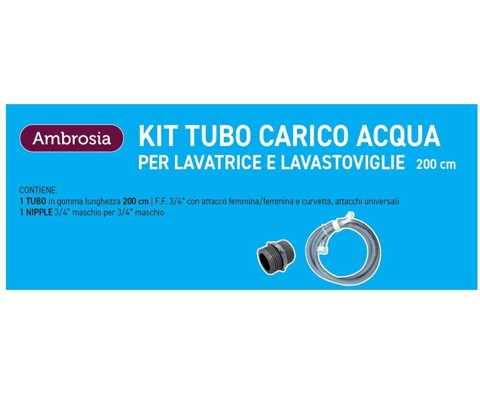 Ambrosia KIT: TUBO CARICO LAVATR. CURVO CM.200 + 1 NIPPLES P/RACCORDARE DA 3/4" M.M IN PLASTICA