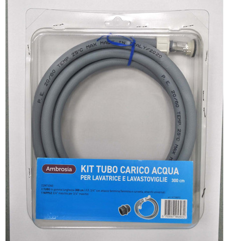 Ambrosia KIT: TUBO CARICO LAVATR. CURVO CM.300 + 1 NIPPLES P/RACCORDARE DA 3/4" M.M IN PLASTICA
