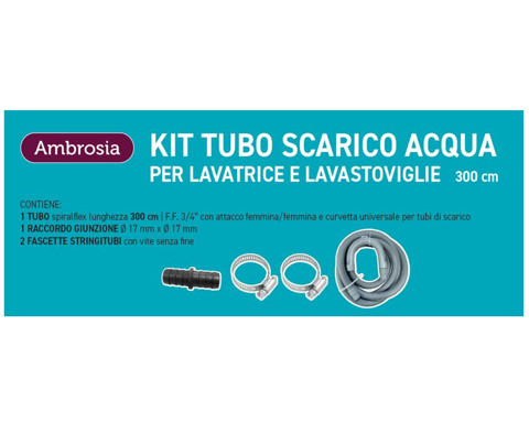 Ambrosia KIT: TUBO SCARICO LAVAT. CM300 CON CURVETTA + 1 RACCORDO P/TUBO SCARICO MM 17X17 + 2 FASCETTE STRINGITUBI