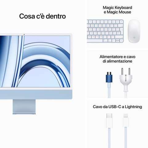 Apple iMac con Retina 24'' Display 4.5K M3 chip con 8‑core CPU e 10‑core GPU, 512GB SSD - Blu
