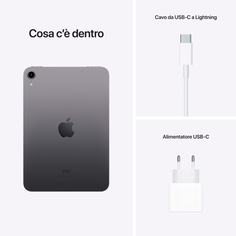Apple iPad mini, 8.3" LED, 2266 x 1488, A15 Bionic, 64GB, 802.11ax Wi‑Fi 6, Bluetooth 5.0, Touch ID, 12MP + 12MP, iPadOS