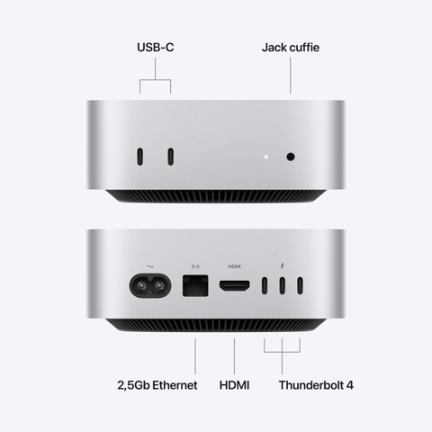Apple Mac mini : Chip M6 con cpu 12 core e gpu 12 core, 512GB SSD - Argento