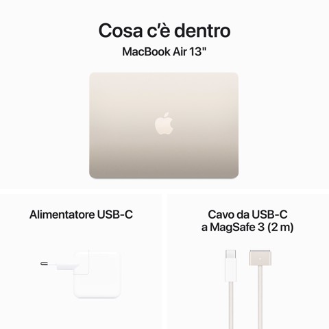 Apple MacBook Air 13": Chip M2 con CPU 8-core e GPU 8‑core, 256GB SSD - Galassia
