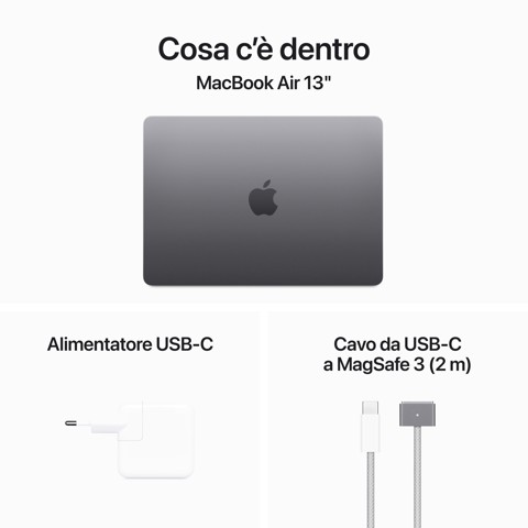 Apple MacBook Air 13": Chip M2 con CPU 8-core e GPU 8‑core, 256GB SSD - Grigio siderale