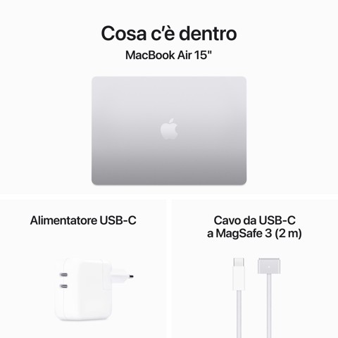 Apple MacBook Air 15'' M3 chip con core 8 CPU e core 10 GPU, 16GB, 512GB SSD Argento