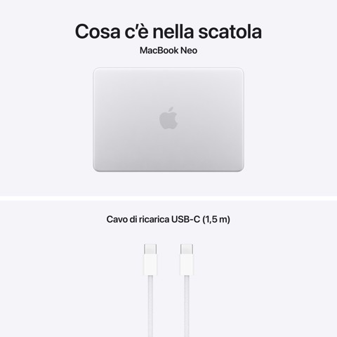 Apple MacBook Neo 13"A18 Pro chip 6‑core CPU 5‑core GPU 8GB 256GB SSD - Argento