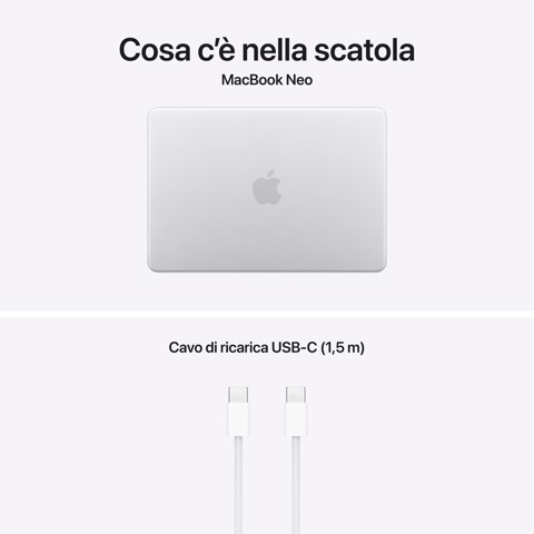Apple MacBook Neo 13"A18 Pro chip 6‑core CPU 5‑core GPU 8GB 256GB SSD - Argento