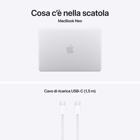 Apple MacBook Neo 13"A18 Pro chip 6‑core CPU 5‑core GPU 8GB 512GB SSD Touch ID - Argento