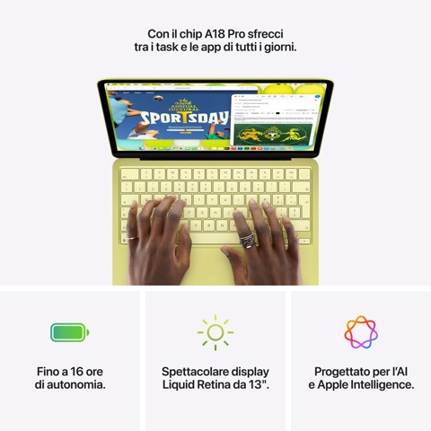 Apple MacBook Neo 13"A18 Pro chip 6‑core CPU 5‑core GPU 8GB 512GB SSD Touch ID - Giallo agrume