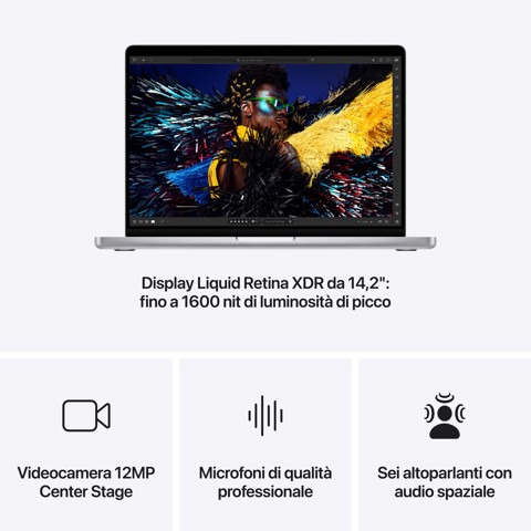 Apple MacBook Pro 14": Chip M4 Pro con cpu 12 core e gpu 16 core, 512GB SSD - Argento