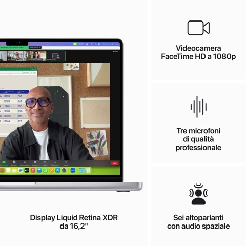 Apple MacBook Pro 16'' M3 Max chip con 14‑core CPU e 30‑core GPU, 1TB SSD - Argento