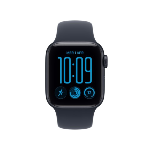 Apple Watch SE (3nd generation) SE 3 GPS, Cassa 40 mm in alluminio mezzanotte con Cinturino Sport blu marino - S/M