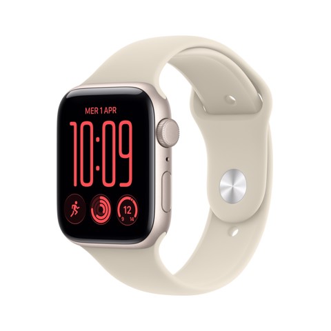 Apple Watch SE (3nd generation) SE 3 GPS, Cassa 44 mm in alluminio galassia con Cinturino Sport sabbia - S/M