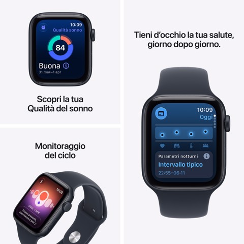 Apple Watch SE (3nd generation) SE 3 GPS + Cellular, Cassa 40 mm in alluminio mezzanotte con Cinturino Sport blu marino - M/L