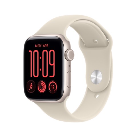 Apple Watch SE (3nd generation) SE 3 GPS + Cellular, Cassa 44 mm in alluminio galassia con Cinturino Sport sabbia - M/L