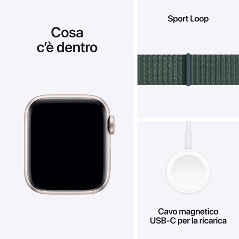 Apple Watch SE GPS 40mm Cassa Alluminio Galassia con Verde Lago Sport Loop