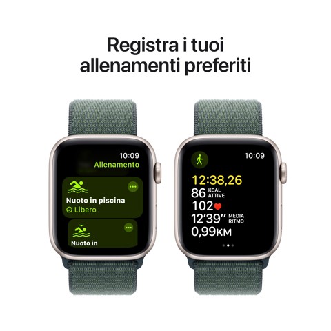 Apple Watch SE GPS 44mm Cassa Alluminio Galassia con Verde Lago Sport Loop