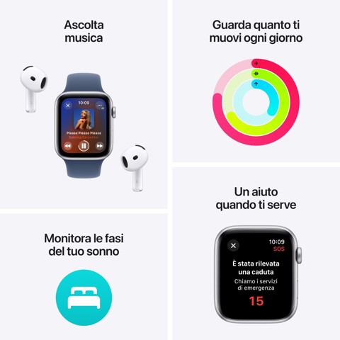 Apple Watch SE GPS 44mm Cassa in Alluminio Color Argento con Blu tempesta Sport Loop