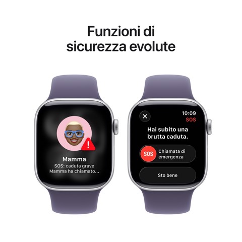 Apple Watch Series 11 GPS 42mm Cassa Alluminio Argento con Sport Band Viola Nebbia - S/M