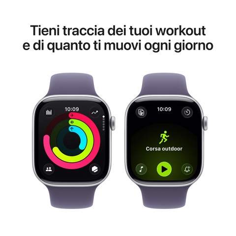 Apple Watch Series 11 GPS 46mm Cassa Alluminio Argento con Sport Band Viola Nebbia - S/M