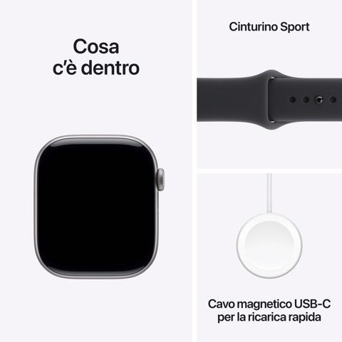Apple Watch Series 11 GPS 46mm Cassa Alluminio Grigio Siderale con Sport Band Nero - M/L