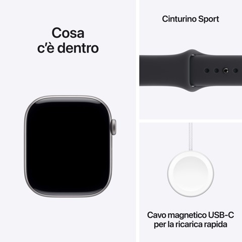 Apple Watch Series 11 GPS 46mm Cassa Alluminio Grigio Siderale con Sport Band Nero - S/M