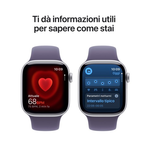 Apple Watch Series 11 GPS + Cellular 42mm Cassa Alluminio Argento con Sport Band Viola Nebbia - M/L