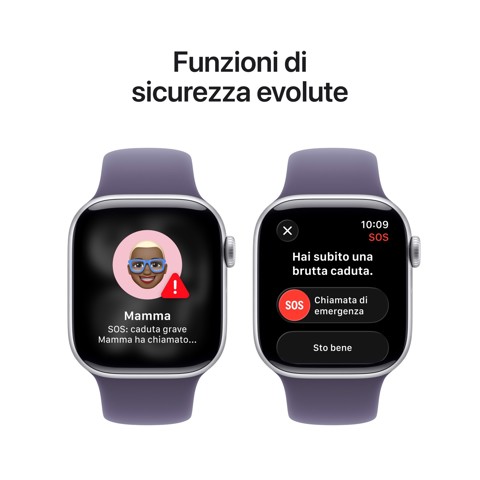 Apple Watch Series 11 GPS + Cellular 42mm Cassa Alluminio Argento con Sport Band Viola Nebbia - M/L