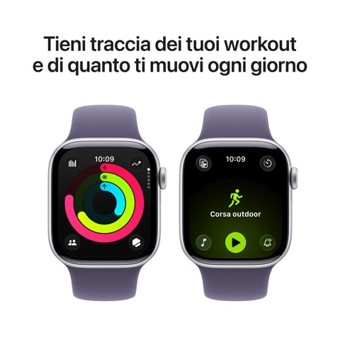 Apple Watch Series 11 GPS + Cellular 42mm Cassa Alluminio Argento con Sport Band Viola Nebbia - S/M