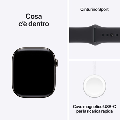 Apple Watch Series 11 GPS + Cellular 42mm Cassa Titanio Ardesia con Sport Band Nero - M/L