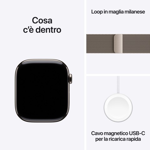 Apple Watch Series 11 GPS + Cellular 46mm Cassa Titanio con Loop Milanese Naturale S/M