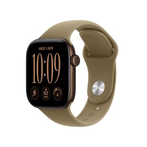 Apple Watch Series 12 GPS, cassa 42 mm in alluminio color bronzo scuro con cinturino Sport oliva - M/L