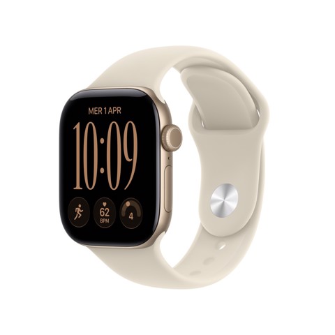 Apple Watch Series 12 GPS, cassa 42 mm in alluminio color oro chiaro con cinturino Sport sabbia - M/L
