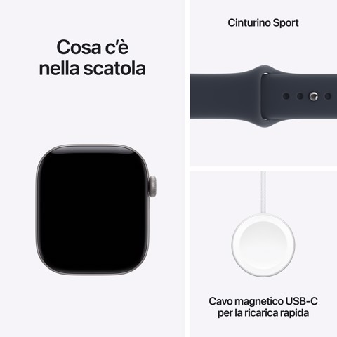 Apple Watch Series 12 GPS, cassa 42 mm in alluminio grigio siderale con cinturino Sport blu marino - S/M
