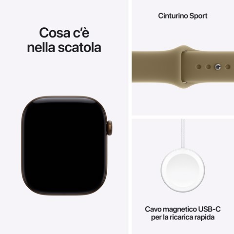 Apple Watch Series 12 GPS, cassa 46 mm in alluminio color bronzo scuro con cinturino Sport oliva - M/L