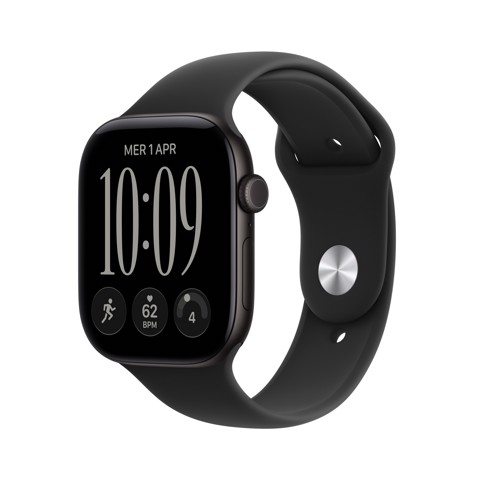 Apple Watch Series 12 GPS, cassa 46 mm in alluminio nero con cinturino Sport nero - M/L