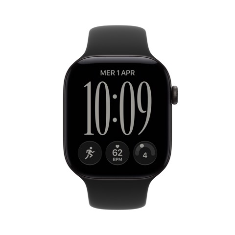 Apple Watch Series 12 GPS, cassa 46 mm in alluminio nero con cinturino Sport nero - M/L