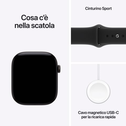 Apple Watch Series 12 GPS, cassa 46 mm in alluminio nero con cinturino Sport nero - M/L