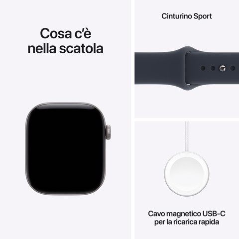 Apple Watch Series 12 GPS + Cellular, cassa 42 mm in alluminio grigio siderale con cinturino Sport blu marino - S/M