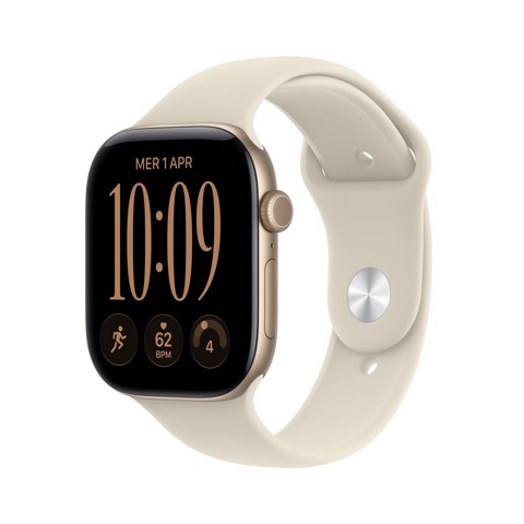 Apple Watch Series 12 GPS + Cellular, cassa 46 mm in alluminio color oro chiaro con cinturino Sport sabbia - M/L