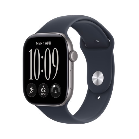 Apple Watch Series 12 GPS + Cellular, cassa 46 mm in alluminio grigio siderale con cinturino Sport blu marino - S/M
