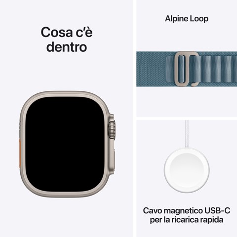 Apple Watch Ultra 3 GPS + Cellular 49mm Cassa Titanio con Alpine Loop Blu Chiaro - Small